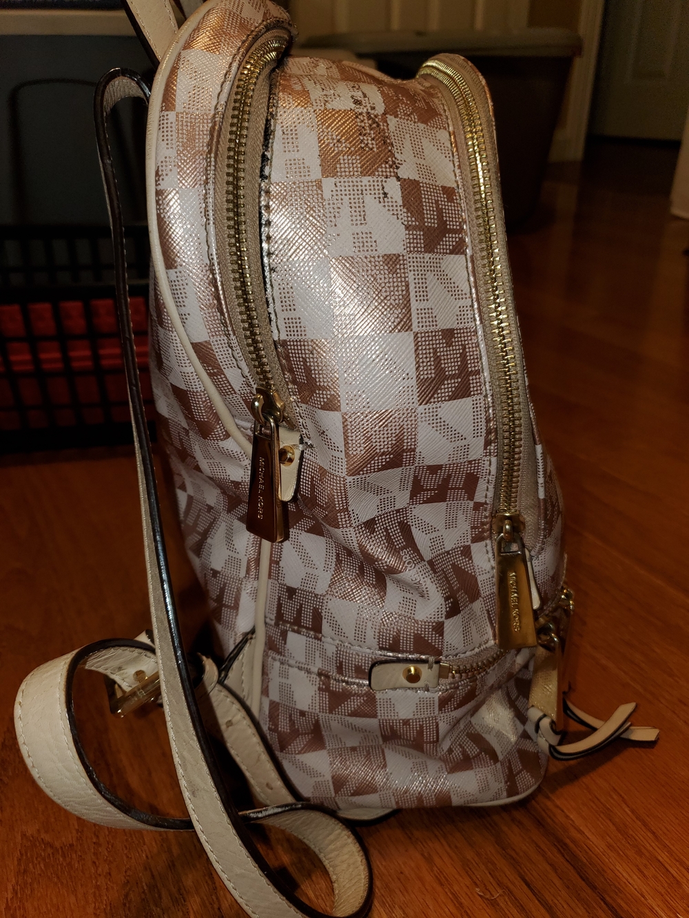 Michael Kors Rose Gold Signature Check Rhea Backpack- Read Description - Picture 10 of 10